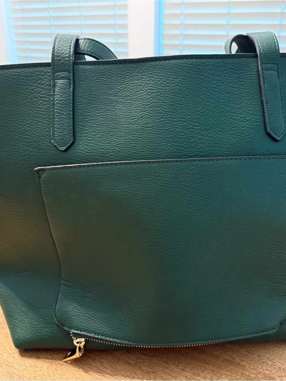 Poppy & Peonies Forest Green Leather Tote with Gold Accents